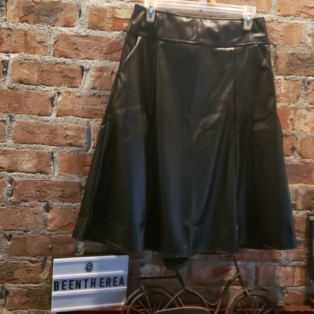 Faux Black Leather Skirt High Waist Aline Skirt